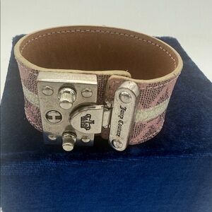 Juicy Couture Pink Snake-Print faux Leather Cuff with Silver Hardware bracelet